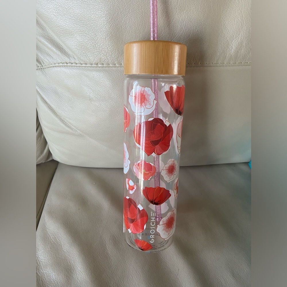 Grosche Red Poppy Glass Water Bottle